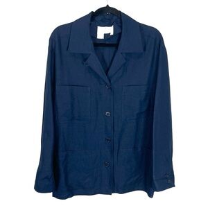 Laura Leigh LTD women’s navy linen rayon blend lightweight blazer jacket Large